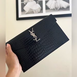 Saint Laurent Croc Clutch Sliver Logo